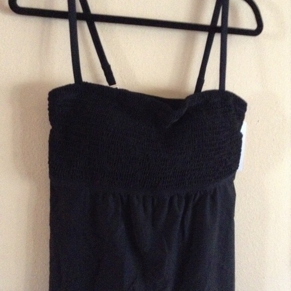 Plus sz Swimsuit for All black smocked bandeau top - Picture 8 of 12